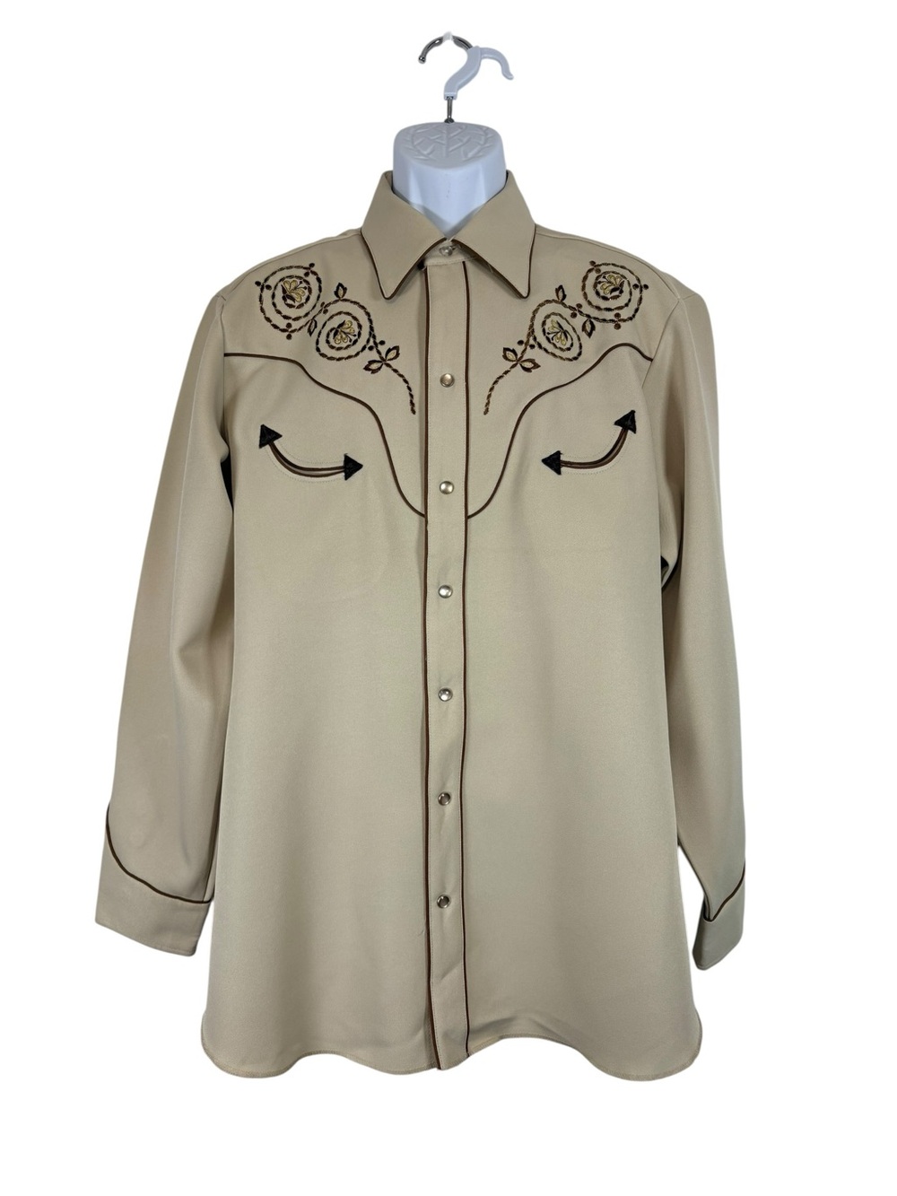 Vintage H Bar C California Ranchwear Embroidered Western Pearl Snap Beige Cowboy